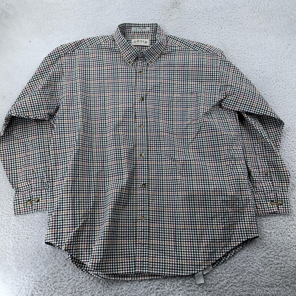 Orvis Button Down Shirt Mens XL Micro Check Plaid Multicolor Long Sleeve Cotton‎